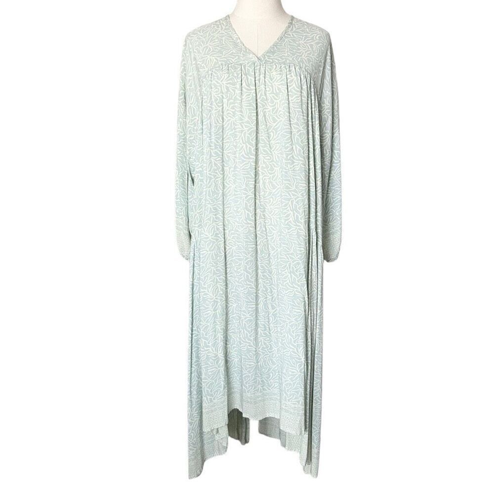 Natalie Martin Maxi V-Neck Flowy Dress Light Blue Coral Size Small oversized